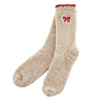 Cozy Socks in Ornament - Blush with Red Bow: 100% Polyester / One Size Fits Most