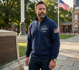 Embroidered USA 250th Anniversary 2026 Quarter Zip Sweater: Classic Navy / M