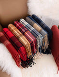 Retro Soft Wool Checkered Fringed Winter Scarf MK2BLW6W6NSW122: 4 Navy / 37*200cm