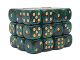 36ct 12mm D6 Dice Set: Vorpal - Green & Black w/ Gold
