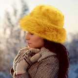 Faux Fur Russian Style Plush Bucket Hat: White