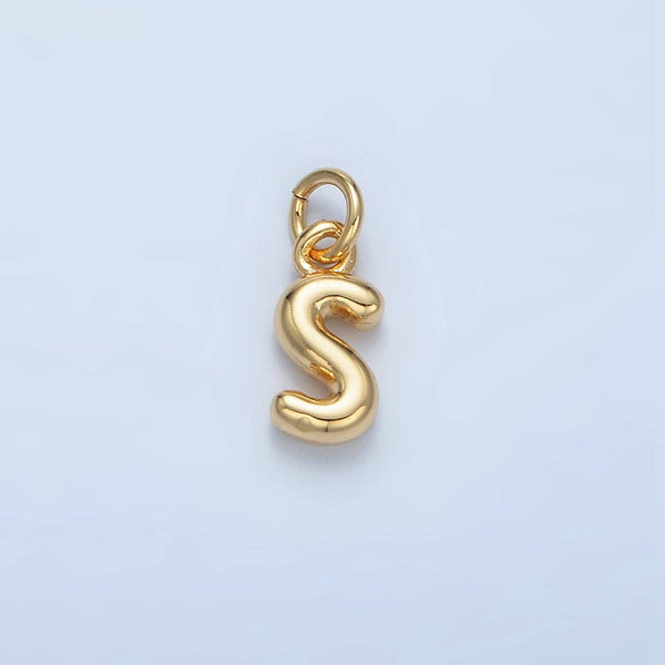 16K Gold Filled 10mm Initial Letter Chubby Balloon Mini Charm | A1591 - A1603: Letter S