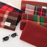 Retro Soft Wool Checkered Fringed Winter Scarf MK2BLW6W6NSW122: 4 Navy / 37*200cm