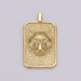 Gold Tag Tiger Charm Gold Filled Medallion, Tiger King Pendant Animal Necklace Charm for Statement Necklace Component Men Unisex Jewelry J-024
