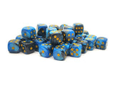 36ct 12mm D6 Dice Set: Vorpal - Black & Blue w/ Gold