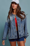 Oversized Button Up Pleated Back Western Jacket: DENIM / S-2/M-2/L-2