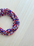 Game Day Bracelets Seed Bead Gold Filled Stretch Bracelets : Red White Cobalt Blue / Gold Filled