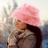 Faux Fur Russian Style Plush Bucket Hat: Red