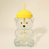 Cute Bear Shaped Glass Drink Cup With Straw: Red