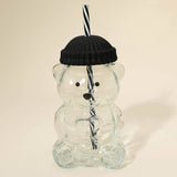 Cute Bear Shaped Glass Drink Cup With Straw: Red