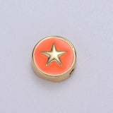 Round Enamel Tiny Gold Star - 24k Gold filled Round Beads - 10mm beads for bracelet making supply Celestial Jewelry making B-471 to B-475: White