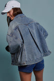 Oversized Button Up Pleated Back Western Jacket: DENIM / S-2/M-2/L-2