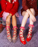 CHERRY BOW RUFFLE SHEER SOCK
