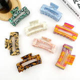Rectangular Acetate Hair Claw, Premium Quality Hair Clip: Whit Pink Purple