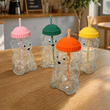 Cute Bear Shaped Glass Drink Cup With Straw: Green