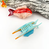 Red Fish Patchwork Acetate Claw Clip Coastal Eco Style: Blue