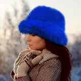 Fuzzy Faux Fur Bucket Hat
: Blue