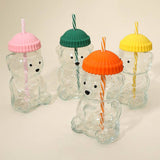 Cute Bear Shaped Glass Drink Cup With Straw: Red