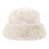 Faux Fur Russian Style Plush Bucket Hat: White