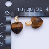 18K Gold Filled Brown Tiger Eye Gemstone Heart Quilted Bail Pendant | AF359
