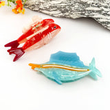 Red Fish Patchwork Acetate Claw Clip Coastal Eco Style: Blue