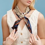 Classic Chain Print Square Scarf | Green & Navy Border Silk-Feel Fashion Scarf: BL / ONE