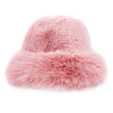 Faux Fur Russian Style Plush Bucket Hat: White