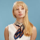 Classic Chain Print Square Scarf | Green & Navy Border Silk-Feel Fashion Scarf: OL / ONE