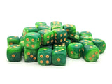 36ct 12mm D6 Dice Set: Vorpal - Green Splash w/ Gold