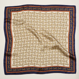 Classic Chain Print Square Scarf | Green & Navy Border Silk-Feel Fashion Scarf: OL / ONE