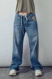 Wide-Leg Utility Stripe Denim Jeans: DENIM TAUPE / S-2/M-2/L-2