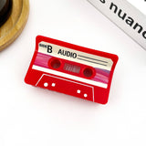Red Cassette Tape–Inspired Retro Hair Claw Clip