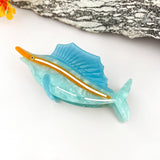 Red Fish Patchwork Acetate Claw Clip Coastal Eco Style: Blue