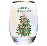 Gold Foil Stemless Wine Glass - Merry Mahjong: 16 oz, 4.5" H