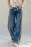 Wide-Leg Utility Stripe Denim Jeans: DENIM TAUPE / S-2/M-2/L-2