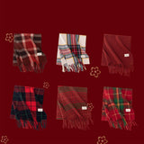 Retro Soft Wool Checkered Fringed Winter Scarf MK2BLW6W6NSW122: 1 Blue / 37*200cm
