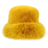 Faux Fur Russian Style Plush Bucket Hat: Red