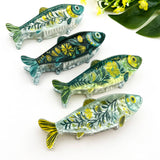 Green Sardine Hair Claw Clip with Seaweed Detail: White-D