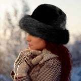 Faux Fur Russian Style Plush Bucket Hat: Red