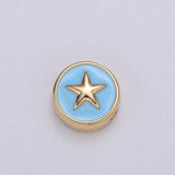 Round Enamel Tiny Gold Star - 24k Gold filled Round Beads - 10mm beads for bracelet making supply Celestial Jewelry making B-471 to B-475: White