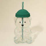 Cute Bear Shaped Glass Drink Cup With Straw: Red