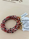 Game Day Bracelets Seed Bead Gold Filled Stretch Bracelets : Red White Cobalt Blue / Gold Filled
