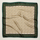 Classic Chain Print Square Scarf | Green & Navy Border Silk-Feel Fashion Scarf: OL / ONE