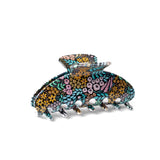 Floral Claw Clip: Blue Stripes