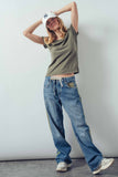 Wide-Leg Utility Stripe Denim Jeans: DENIM OLIVE / S-2/M-2/L-2