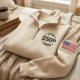 Embroidered USA 250th Anniversary 2026 Quarter Zip Sweater: Classic Navy / M