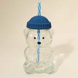 Cute Bear Shaped Glass Drink Cup With Straw: Red