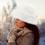 Faux Fur Russian Style Plush Bucket Hat: White