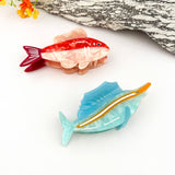 Red Fish Patchwork Acetate Claw Clip Coastal Eco Style: Blue