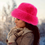 Faux Fur Russian Style Plush Bucket Hat: Red